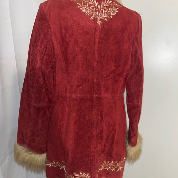 Vintage Penny Lane Embroidered Red Suede Coat - Picture 2 of 4